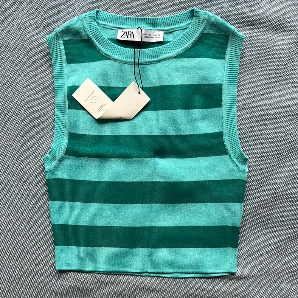 Zara Striped Sleeveless Cropped Top in Blue and Green 🌸 3 for $17